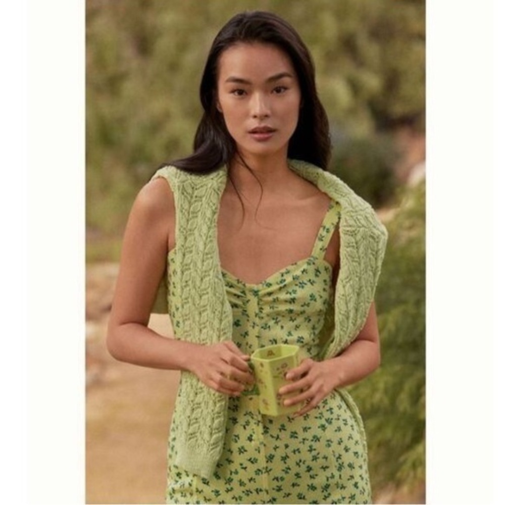 Anthropologie Pale Yellow Corset Romper XL NWT Dainty Floral Knit Retro Snap Up